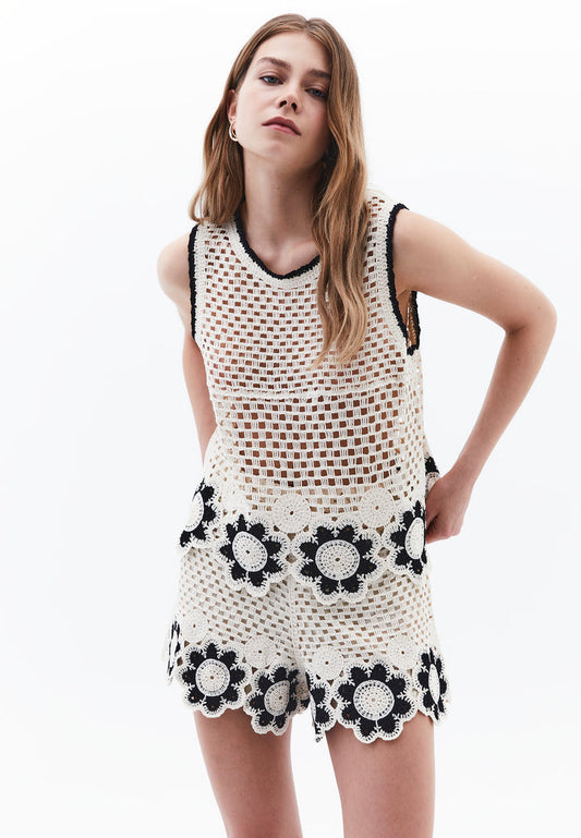 Cotton Blend Tank Top - ICE MILK/BLACK