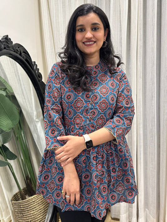 Cotton Peplum Top- K Navy Jaal
