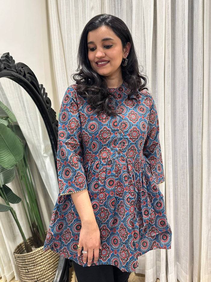 Cotton Peplum Top- K Navy Jaal