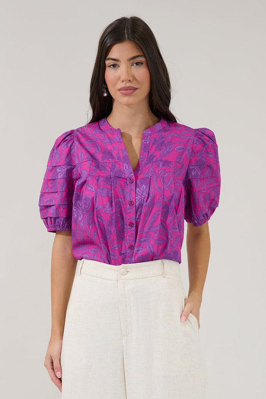 Court Button Down Top Floral