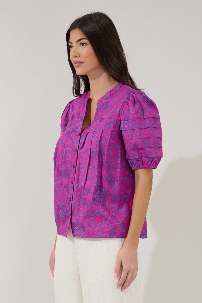 Court Button Down Top Floral