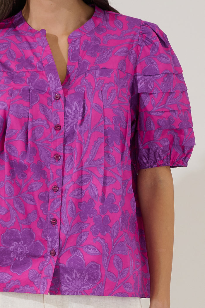 Court Button Down Top Floral