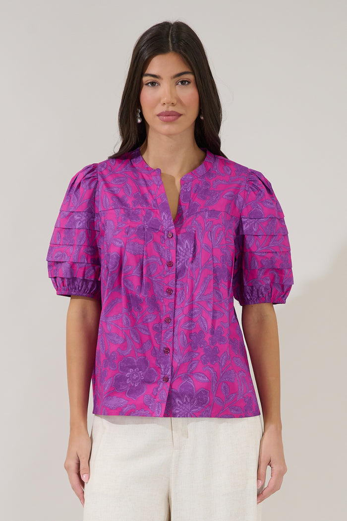 Court Button Down Top Floral