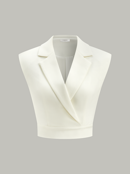 Cropped Wide-Shoulder Waist-Cinching Blazer Vest