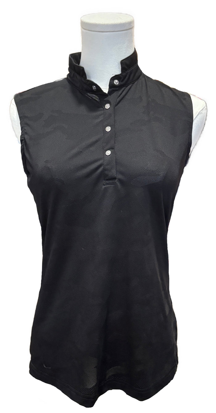 Daily Sports Black Sleeveless Mesh Camo Mock Top Size S