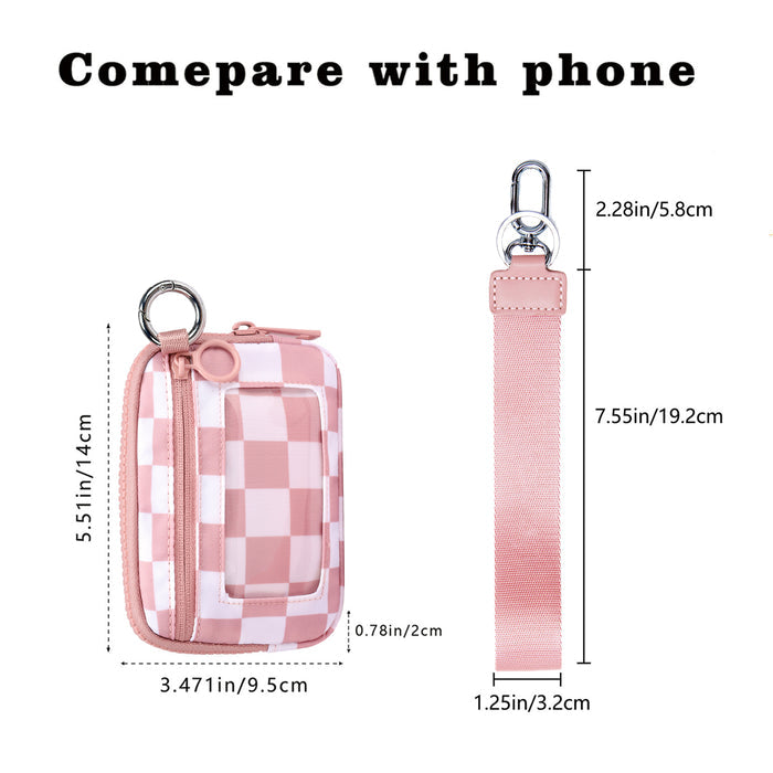 Dark Pink Checkered Mini Zippered Wristlet Wallet