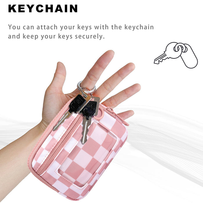 Dark Pink Checkered Mini Zippered Wristlet Wallet