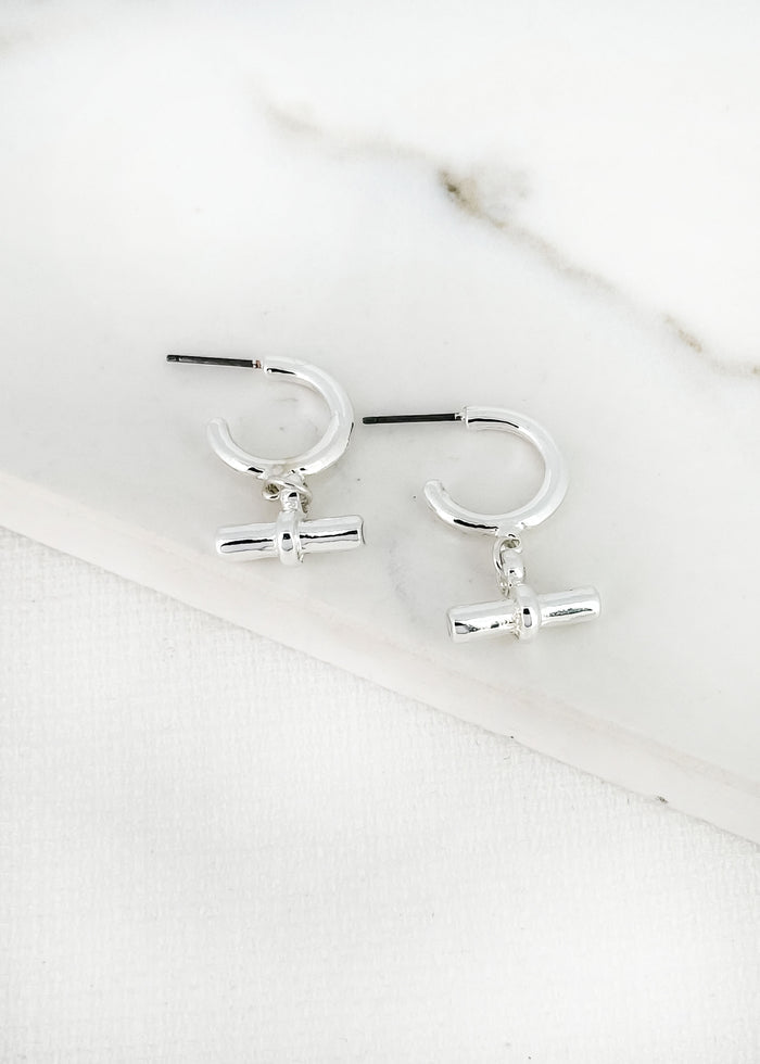 Dawn T Bar Earrings Silver