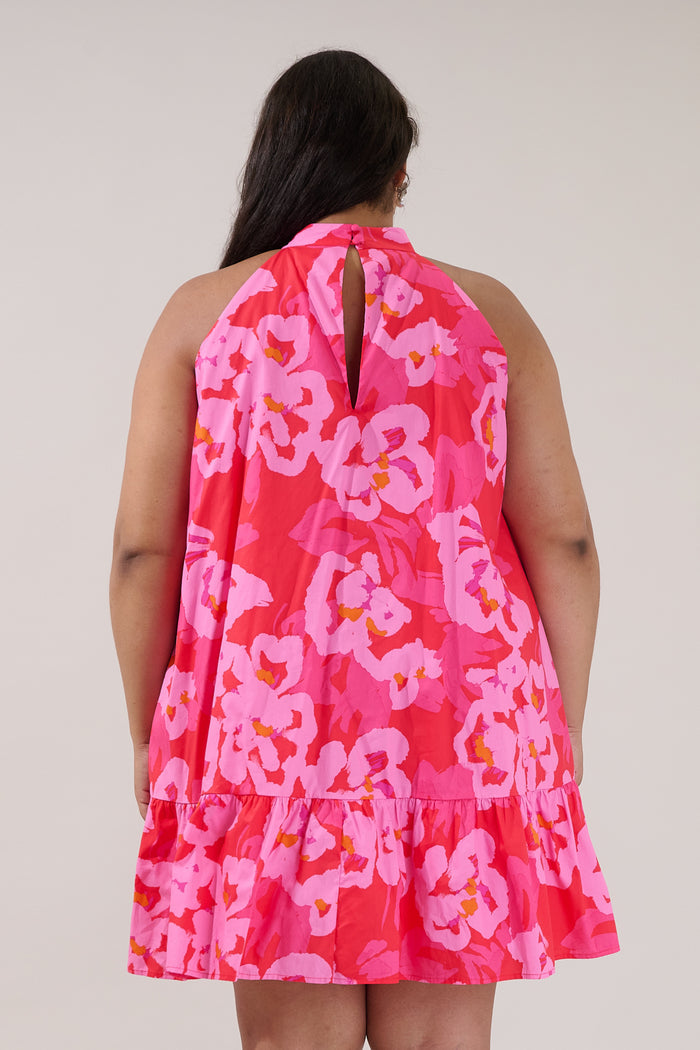 Della Halter Mini Dress Floral Curve