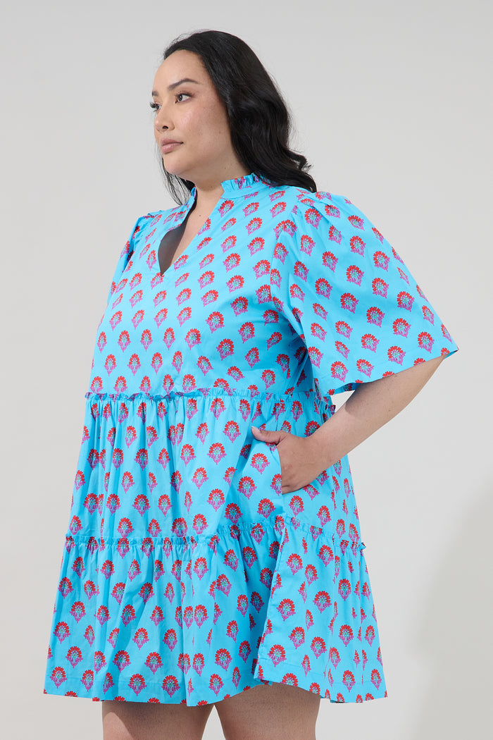 Dixie Split Neck Shift Dress Floral Curve