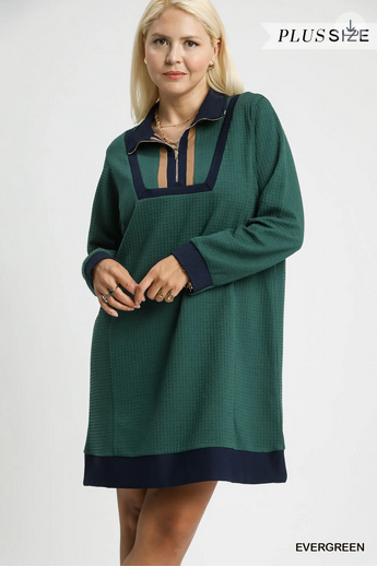 Dress Waffle Knit Zip Collar Tunic