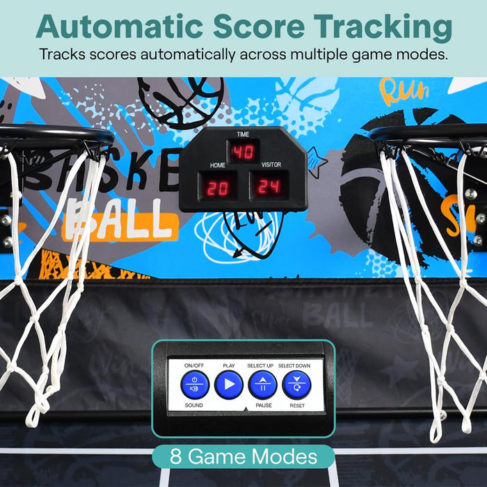 Dual Hoop Basketball Game - LED Scoreboard, Foldable, 5 Balls Included