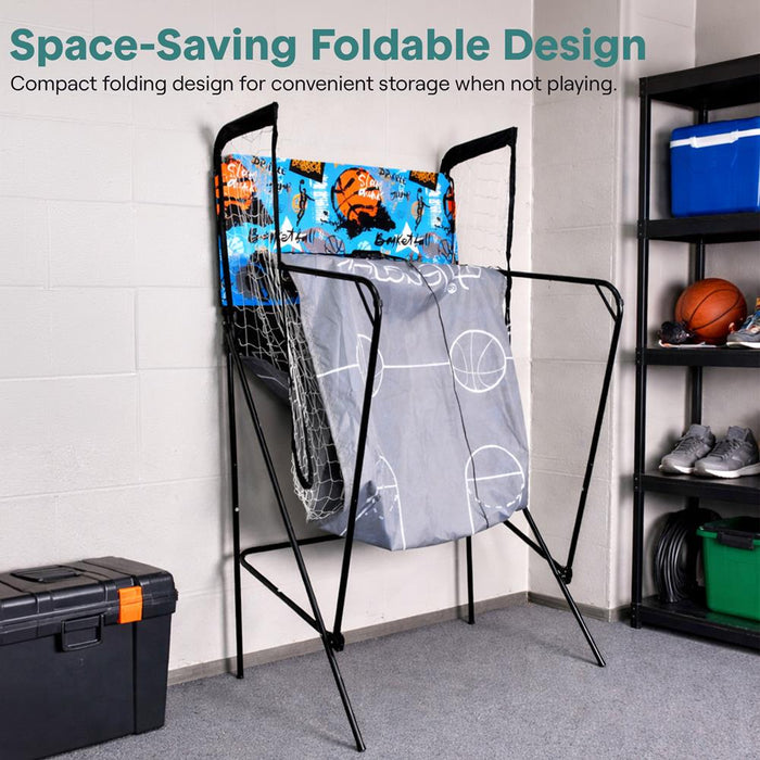 Dual Hoop Basketball Game - LED Scoreboard, Foldable, 5 Balls Included
