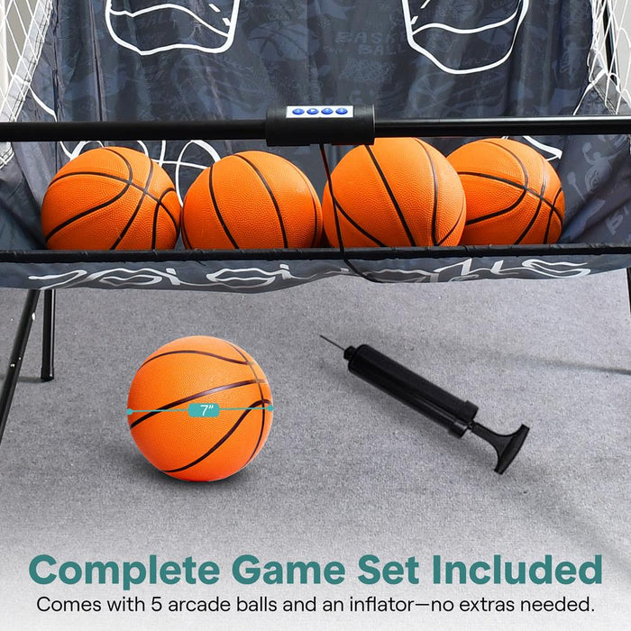 Dual Hoop Basketball Game - LED Scoreboard, Foldable, 5 Balls Included