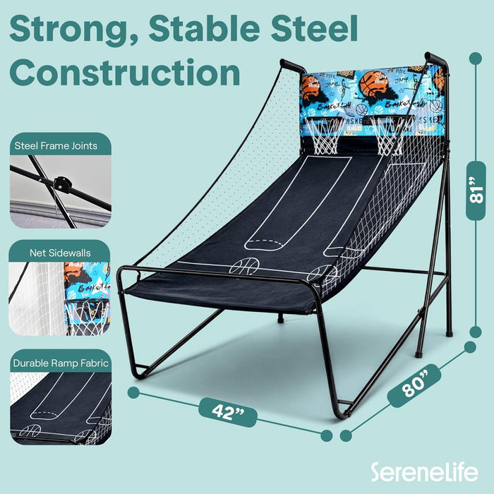 Dual Hoop Basketball Game - LED Scoreboard, Foldable, 5 Balls Included