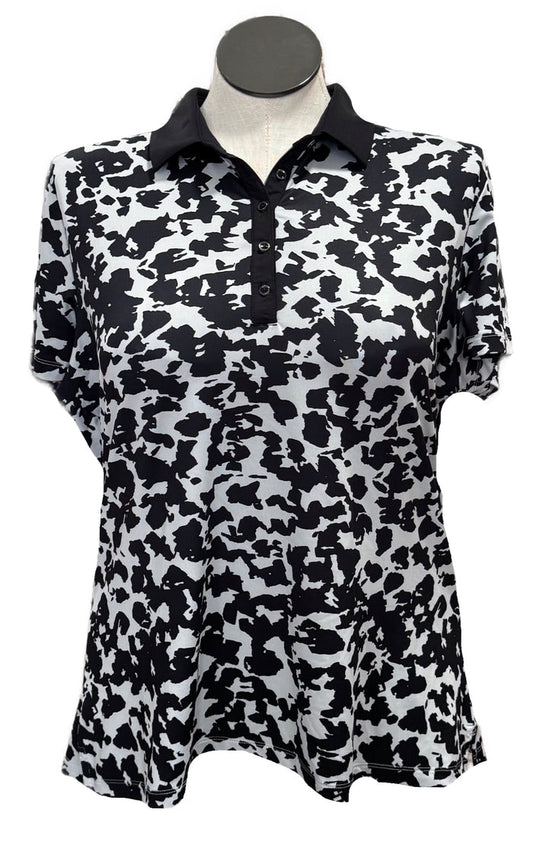 Dunning Gray & Black Patterned Women's Short Sleeve Golf Top Size XXL