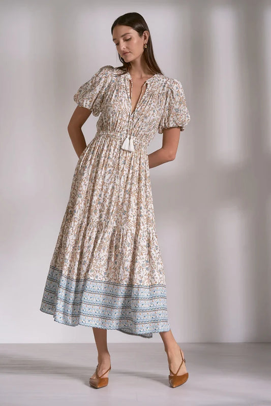 blue and brown floral dress