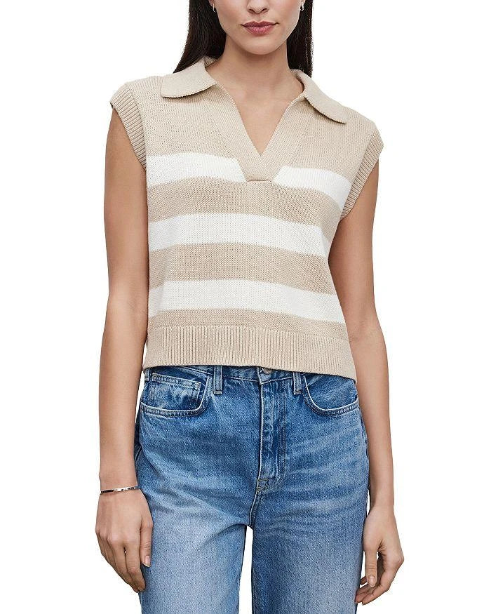 tape and white stripe sleeveless sweater top