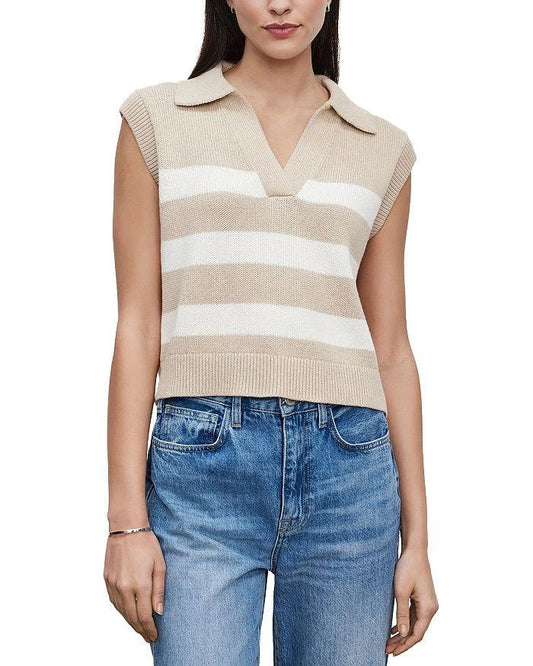tape and white stripe sleeveless sweater top