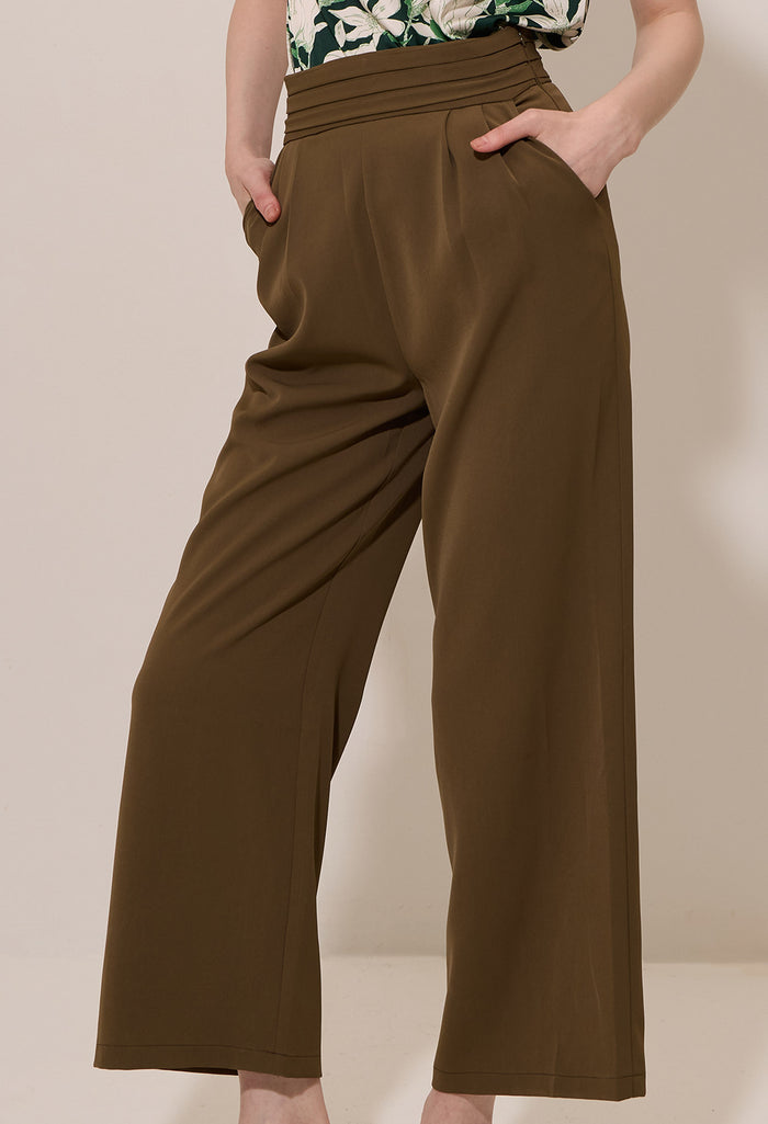 Elastic Pleated Waist Wide-Leg Trousers