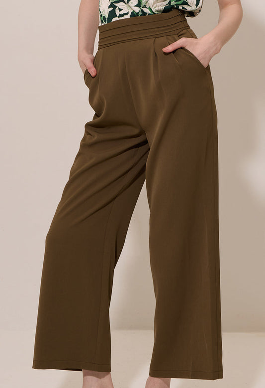 Elastic Pleated Waist Wide-Leg Trousers