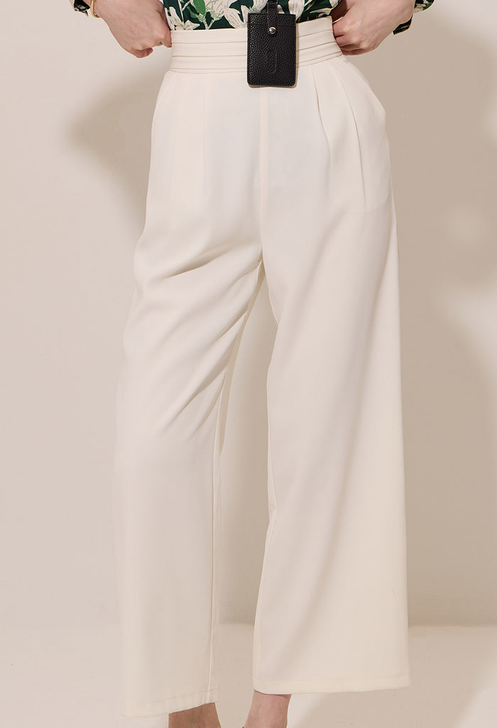 Elastic Pleated Waist Wide-Leg Trousers