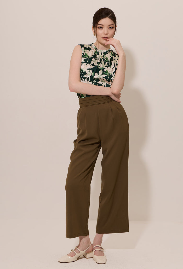 Elastic Pleated Waist Wide-Leg Trousers