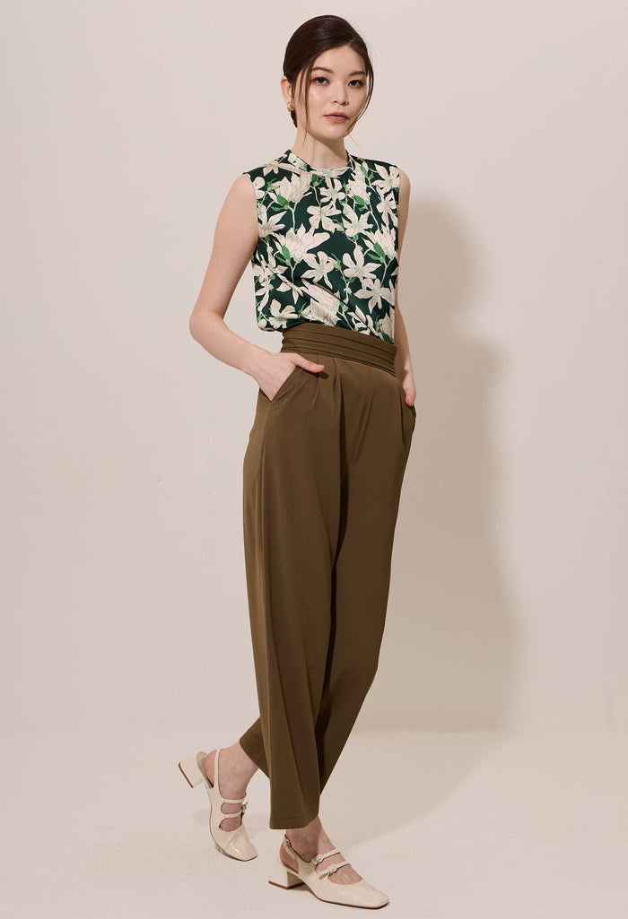 Elastic Pleated Waist Wide-Leg Trousers