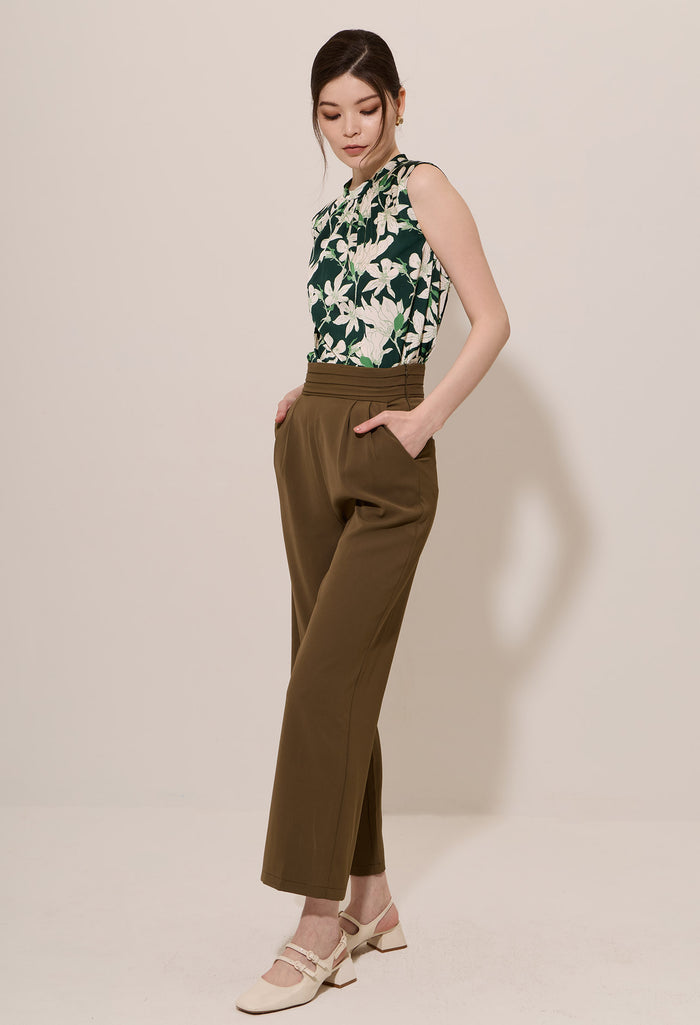 Elastic Pleated Waist Wide-Leg Trousers