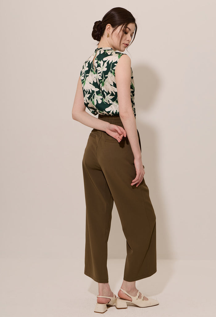 Elastic Pleated Waist Wide-Leg Trousers