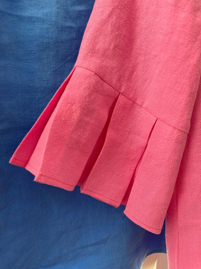 Pleated sleeve on pink Ella Round Neck Top - ANNIE.G