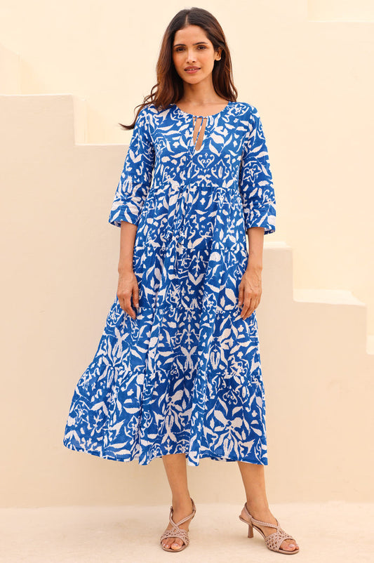 Emma Organic Cotton Dress | Cobalt/White