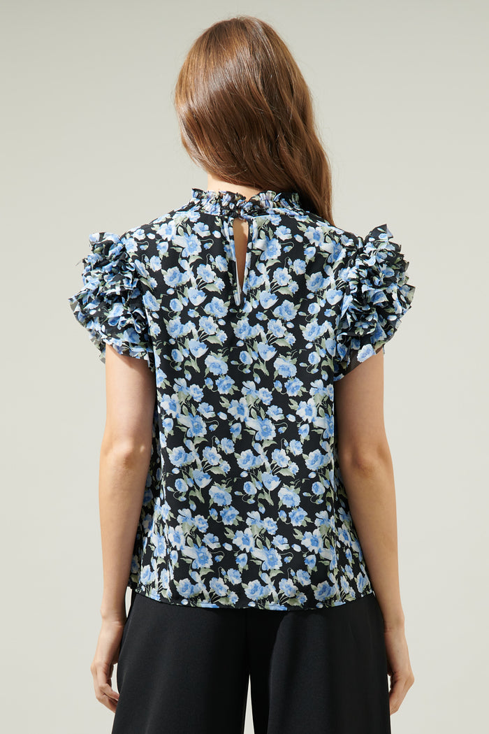 Endless Floral Mock Neck Ruffle Blouse