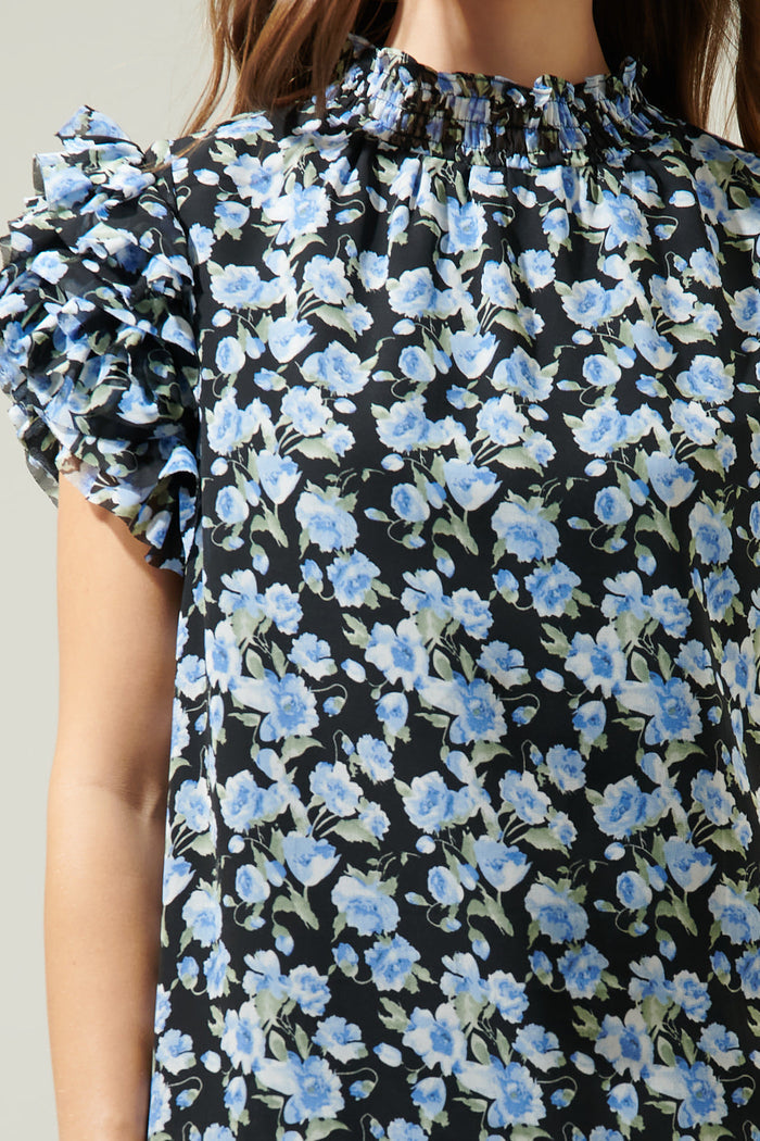 Endless Floral Mock Neck Ruffle Blouse