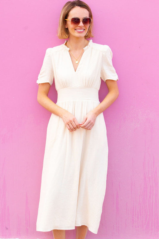Esha Cheesecloth Dress | Ecru - Aspiga