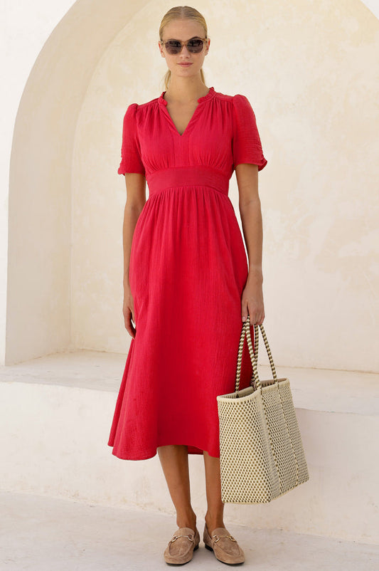APPROVED * Esha Organic Cotton Cheesecloth Dress | Red - Aspiga