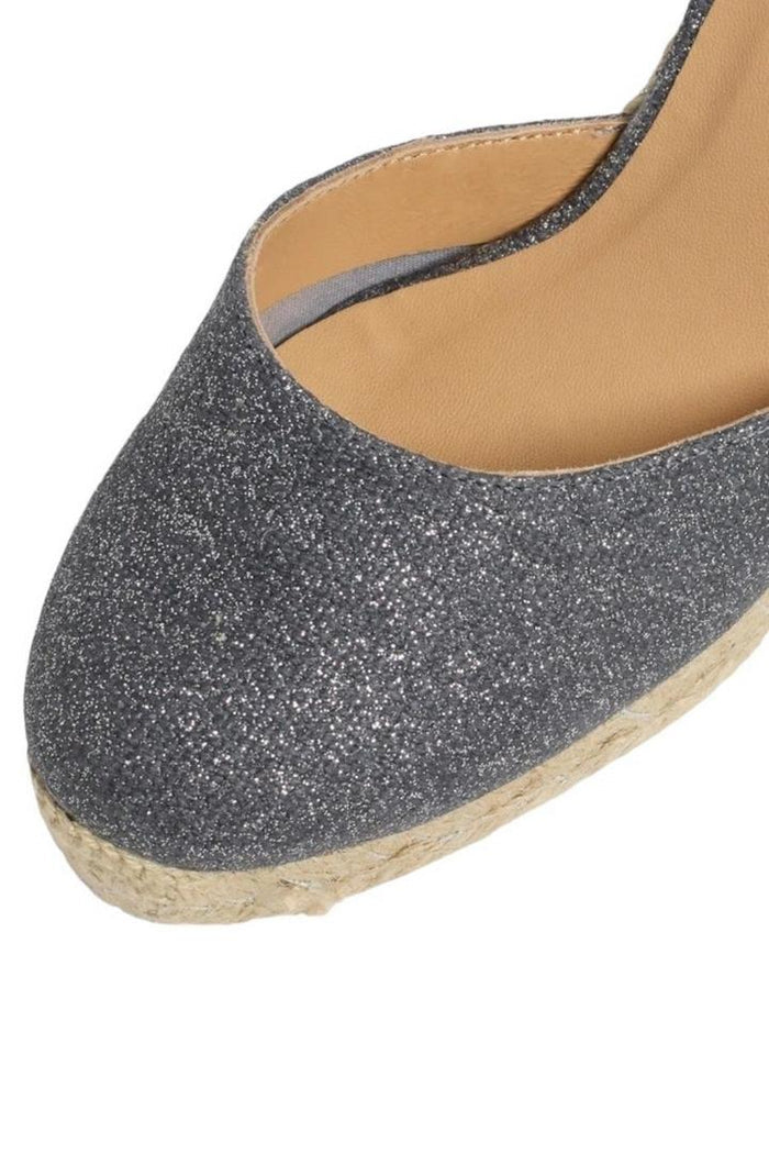 Espadrillas donna carina in lino metalizzato grigio