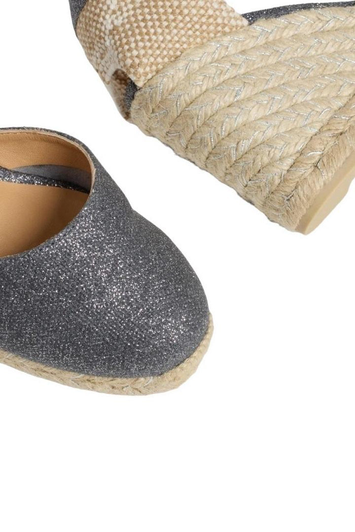 Espadrillas donna carina in lino metalizzato grigio