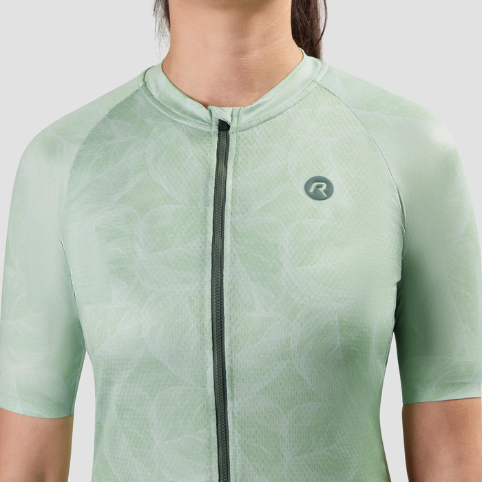Detail van Rogelli Essential Graphic II fietsshirt dames mint korte mouw voorkant.