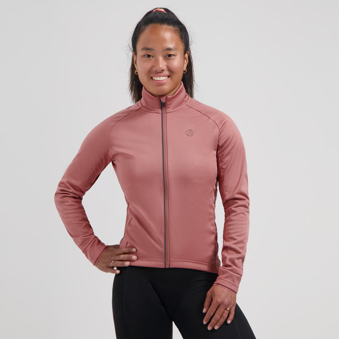 Rogelli Essential II fietsjack dames chutney gedragen voorkant.