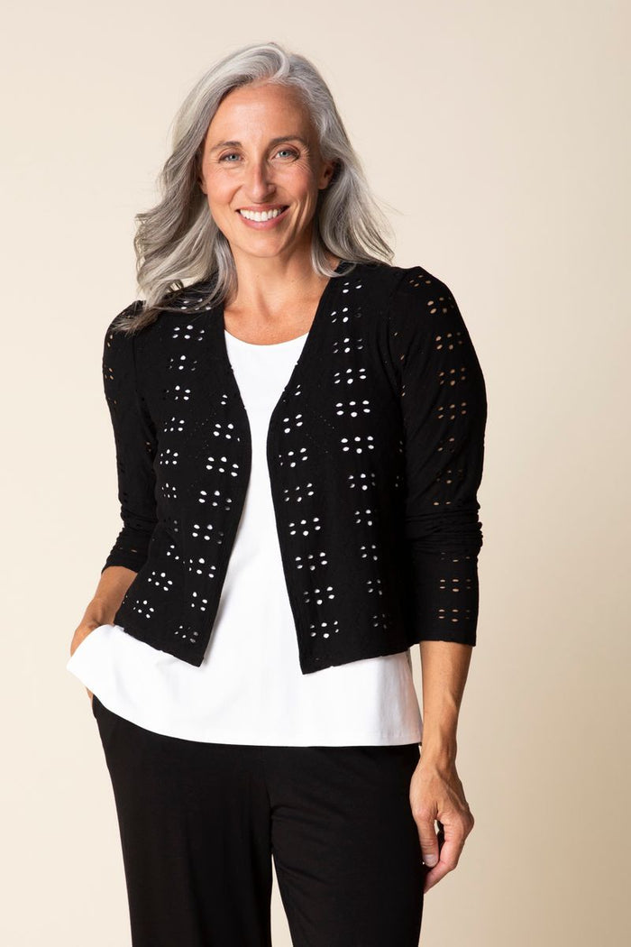 Eyelet Blooms Open Front Jacket - 56931