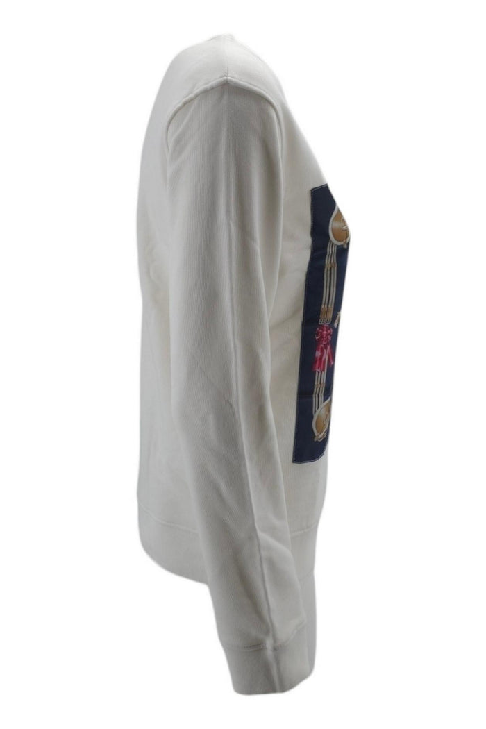 felpa donna foulard fantasia cavalli bianco e blu
