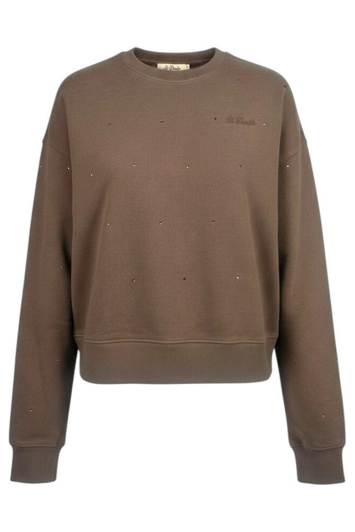 felpa donna marrone con strass