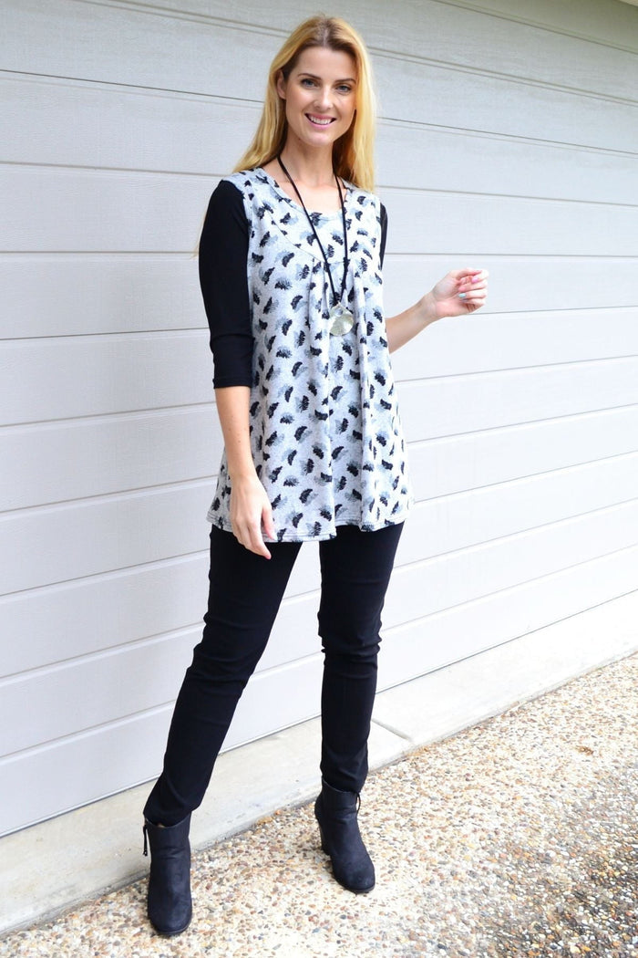 Fern leaf sleeveless fleece tunic top by Lilia Whispers, featuring a cozy fleece fabric and a stylish fern leaf design.