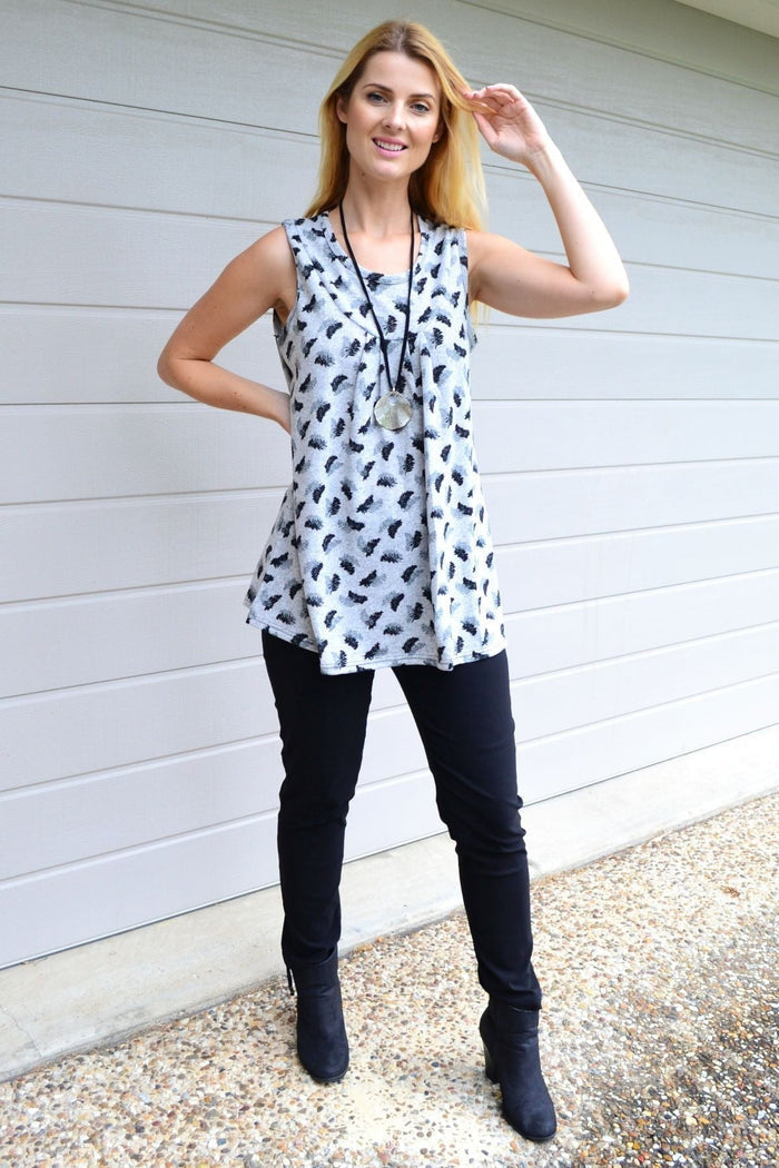 Fern leaf sleeveless fleece tunic top by Lilia Whispers, shown in cream with a relaxed fit and soft fleece fabric.