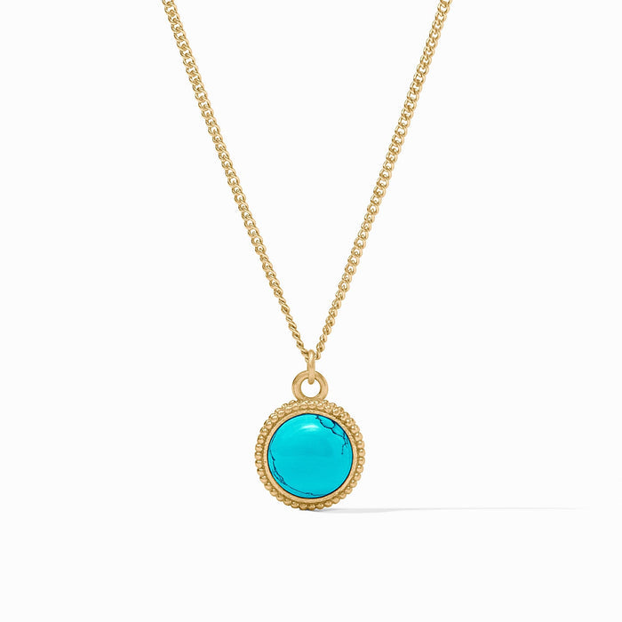 Fleur-de-Lis Solitaire Necklace Turquoise Blue Silver OS