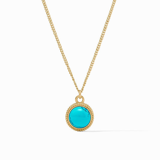 Fleur-de-Lis Solitaire Necklace Turquoise Blue Silver OS