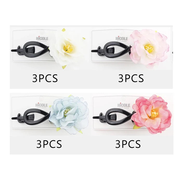 Floral Banana Clip - 11cm Large Flower Hair Barrette for Thick & Thin Hair - Elegant 3-Piece Set (QW2315)