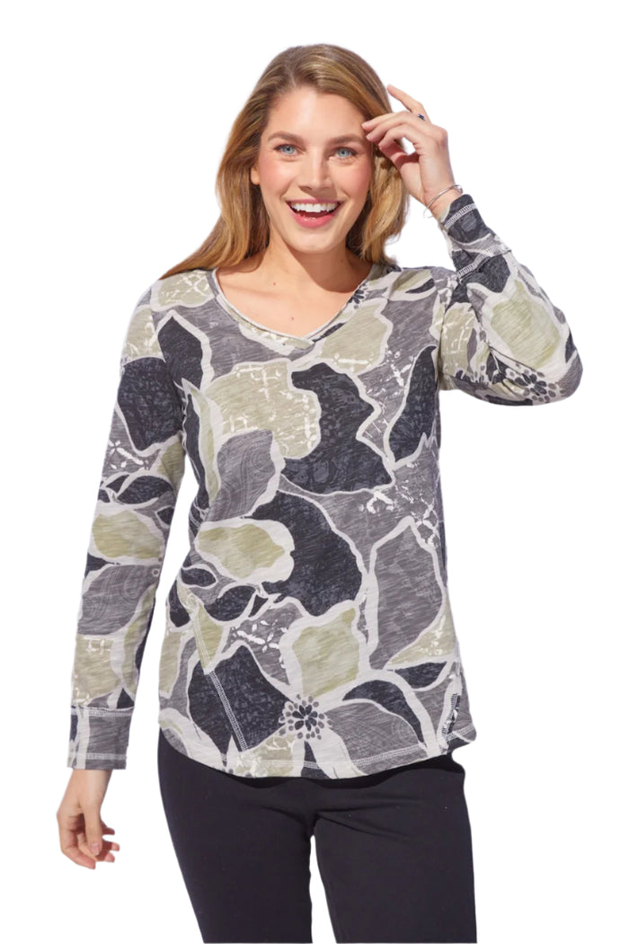 Floral Cotton V-Neck Tee - 17326