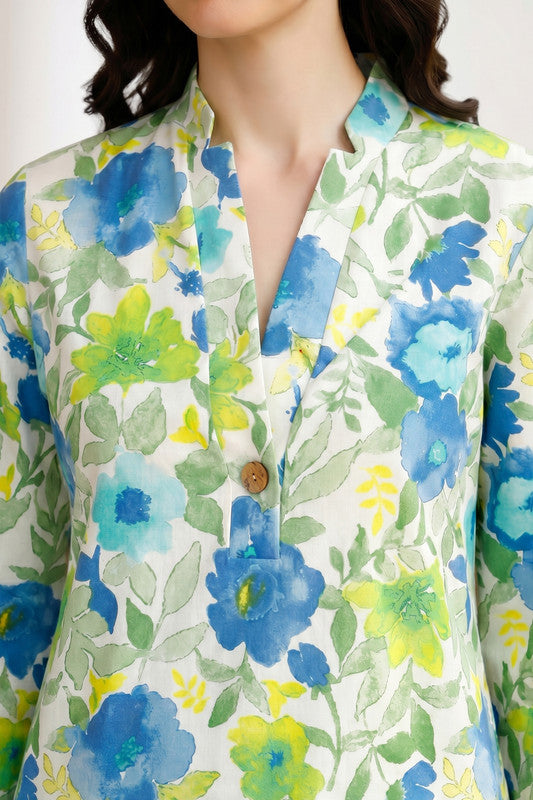 Floral Printed Cotton Flex Relaxed Fit Palazzo Loungewear Set
